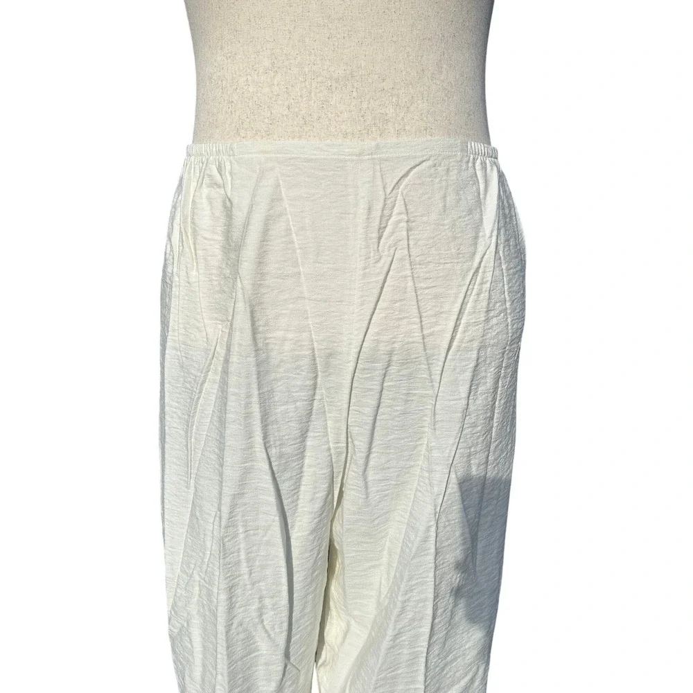 Caroline Rose Pants Women 3X White Textured Elastic Waist Relaxed Coastal‎ Chic